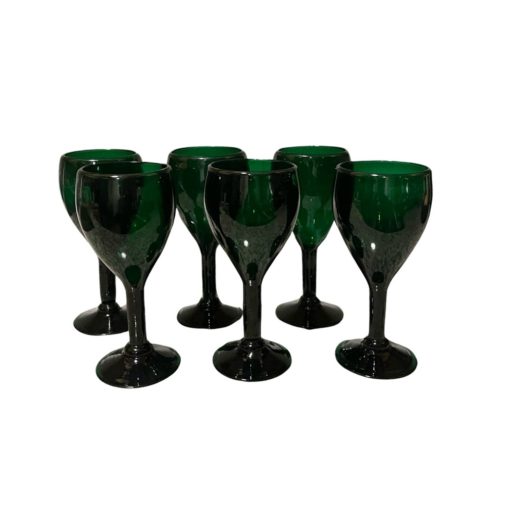 Hand Blown Emerald Wine Glasses